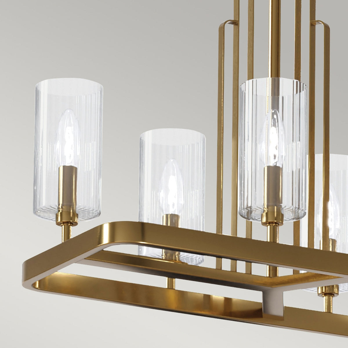 Kimrose Ten Lamp Linear Pendant Chandelier in Brushed Natural Brass