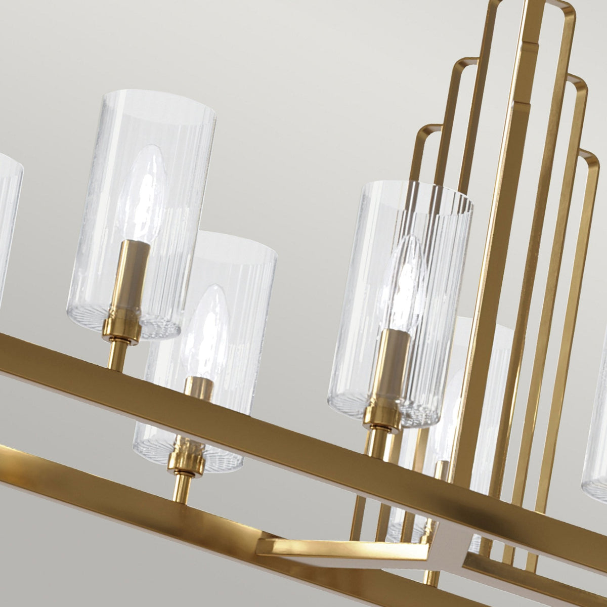 Kimrose Ten Lamp Linear Pendant Chandelier in Brushed Natural Brass