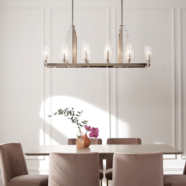 Kimrose Ten Lamp Linear Pendant Chandelier in Polished Nickel