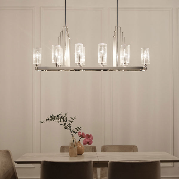 Kimrose Ten Lamp Linear Pendant Chandelier in Polished Nickel