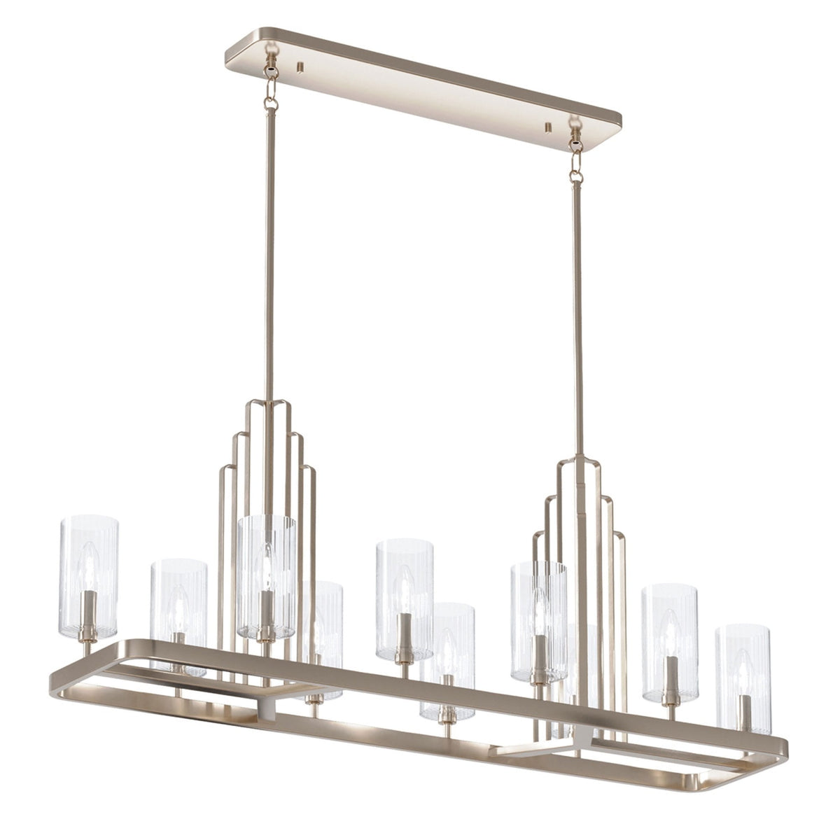 Kimrose Ten Lamp Linear Pendant Chandelier in Polished Nickel