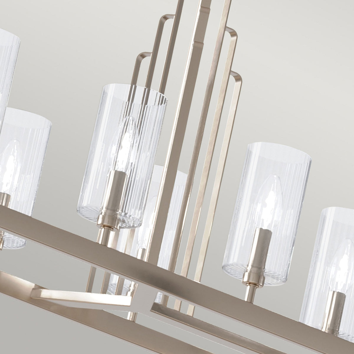Kimrose Ten Lamp Linear Pendant Chandelier in Polished Nickel