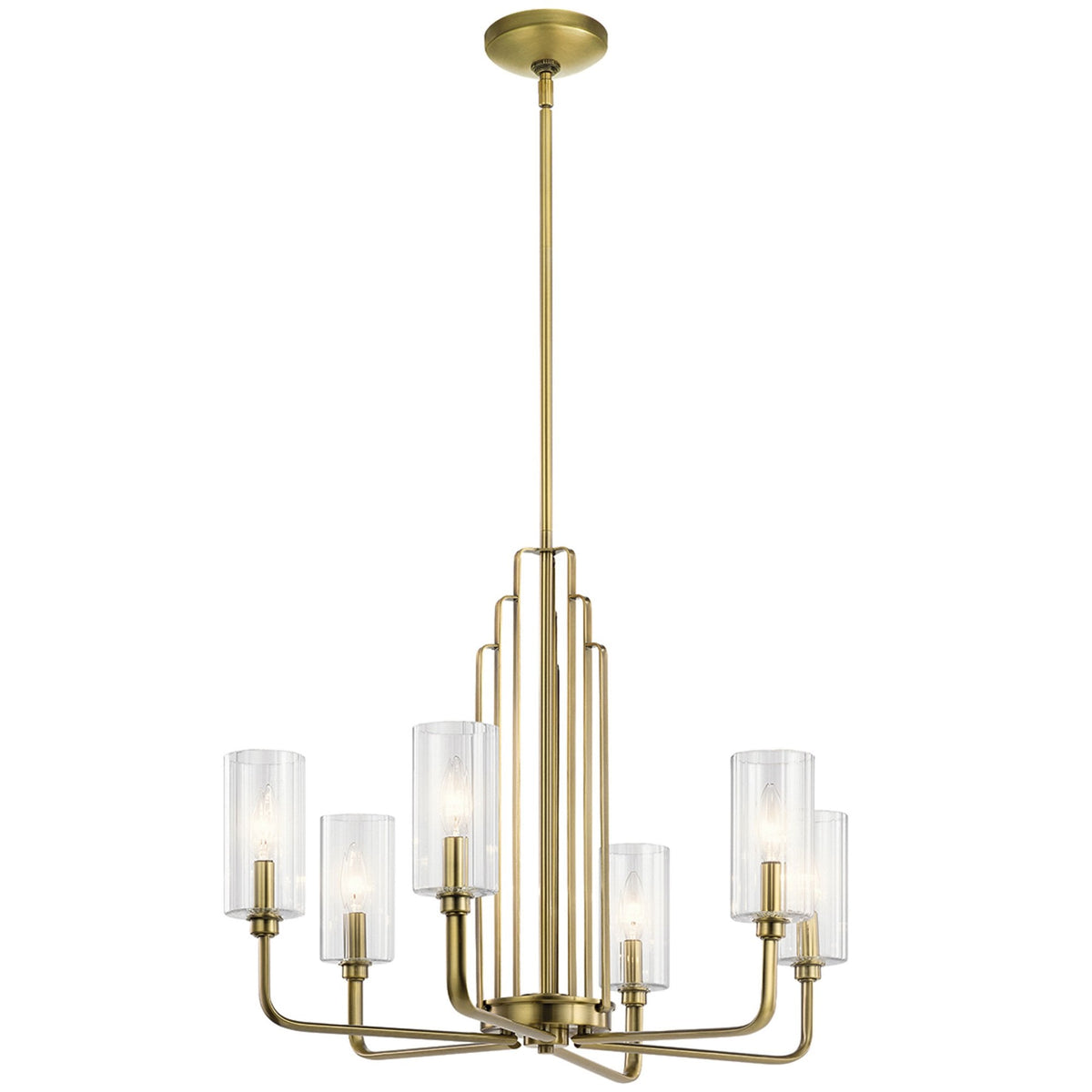 Kimrose Six Lamp Chandelier in Brushed Natural Brass