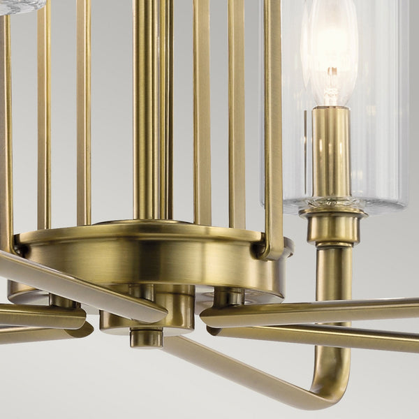 Kimrose Six Lamp Chandelier in Brushed Natural Brass