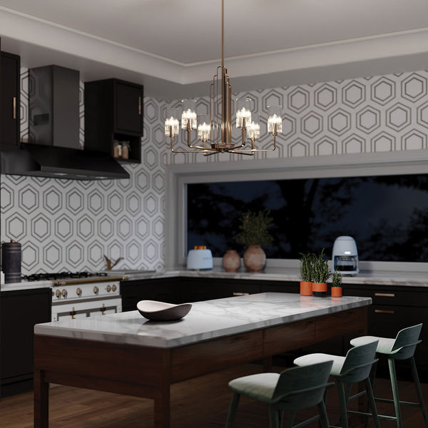 Kimrose Six Lamp Chandelier in Polished Nickel