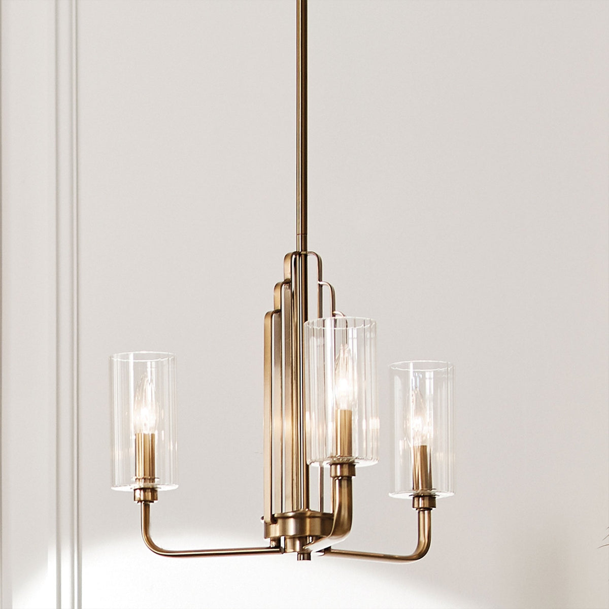 Kimrose Three Lamp Chandelier in Brushed Natural Brass