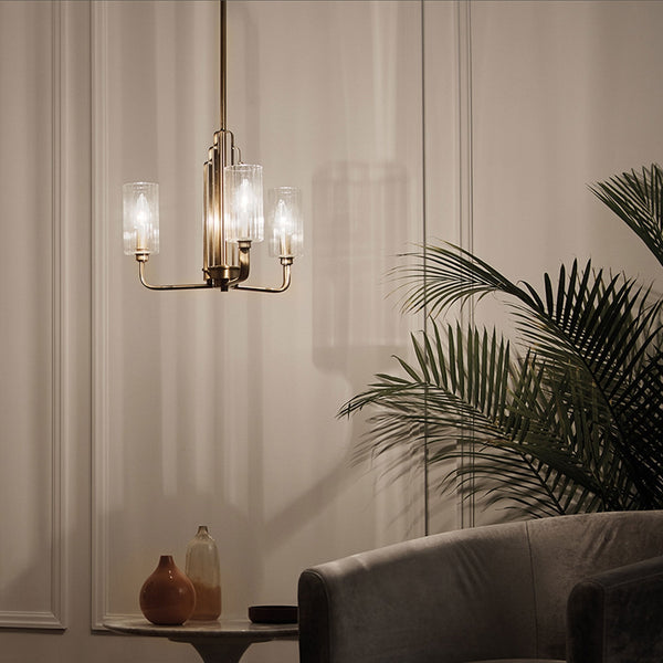 Kimrose Three Lamp Chandelier in Brushed Natural Brass