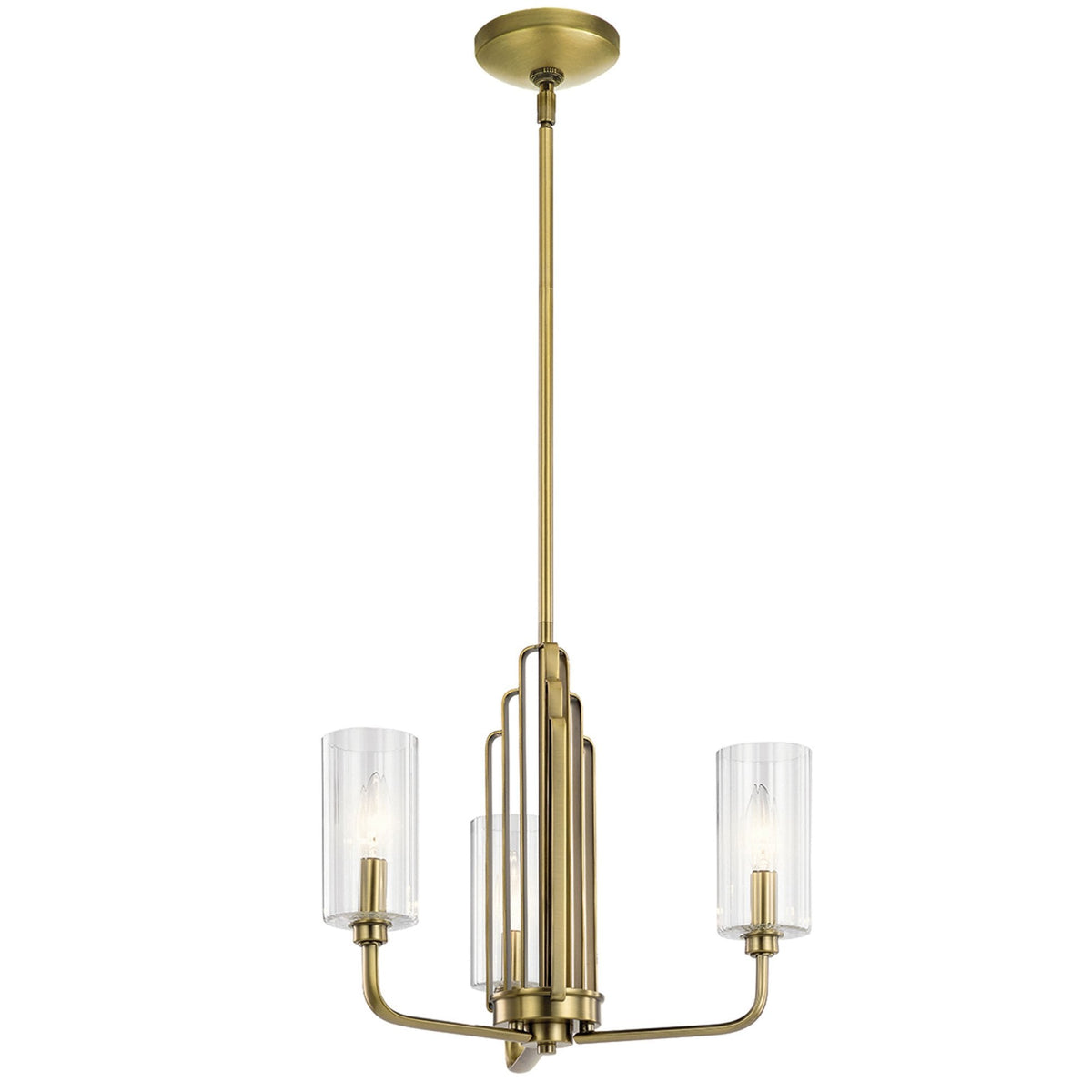 Kimrose Three Lamp Chandelier in Brushed Natural Brass