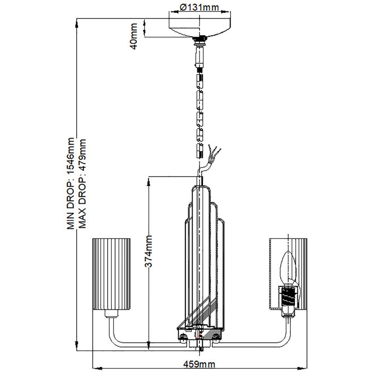 Kimrose Three Lamp Chandelier in Brushed Natural Brass