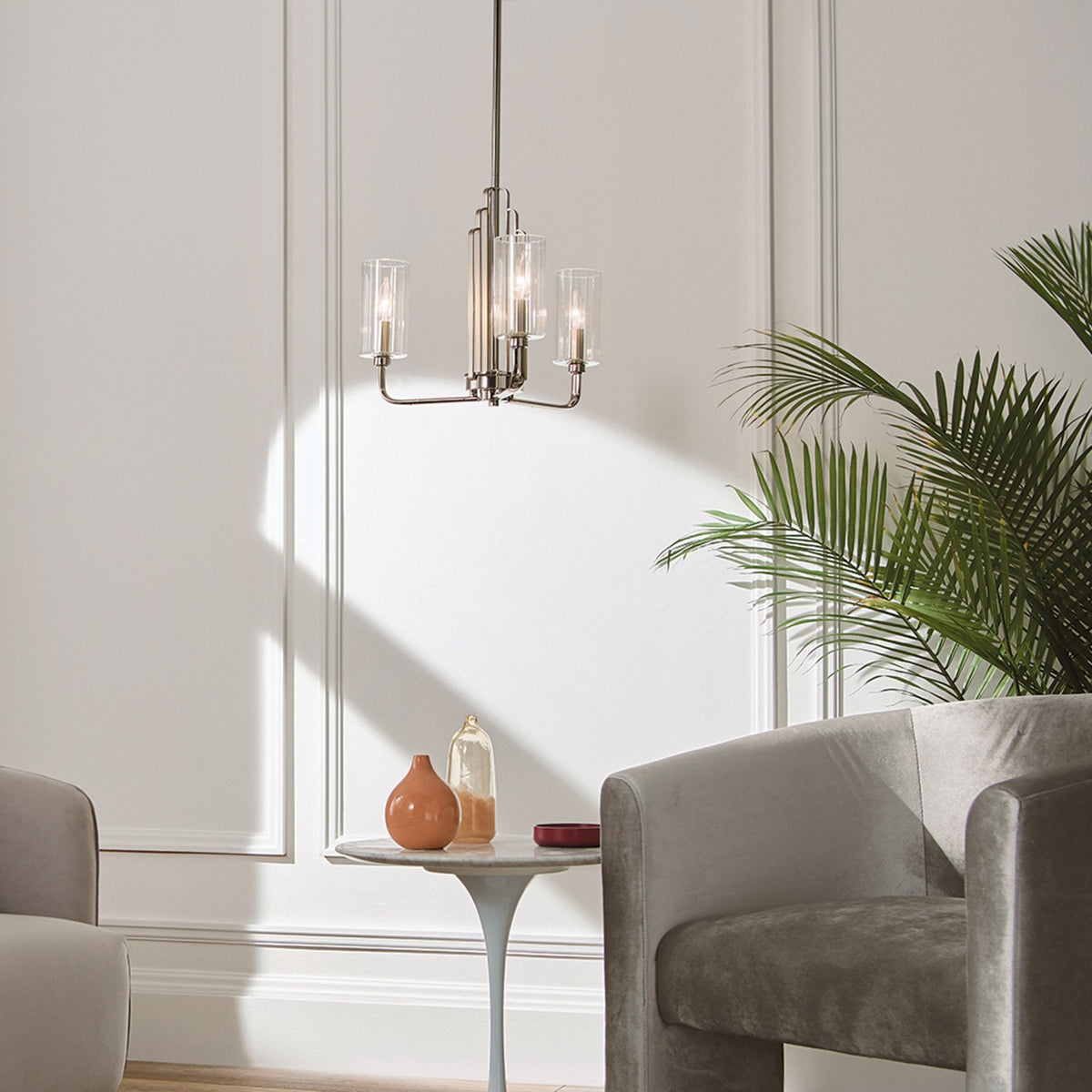 Kimrose Three Lamp Chandelier in Polished Nickel