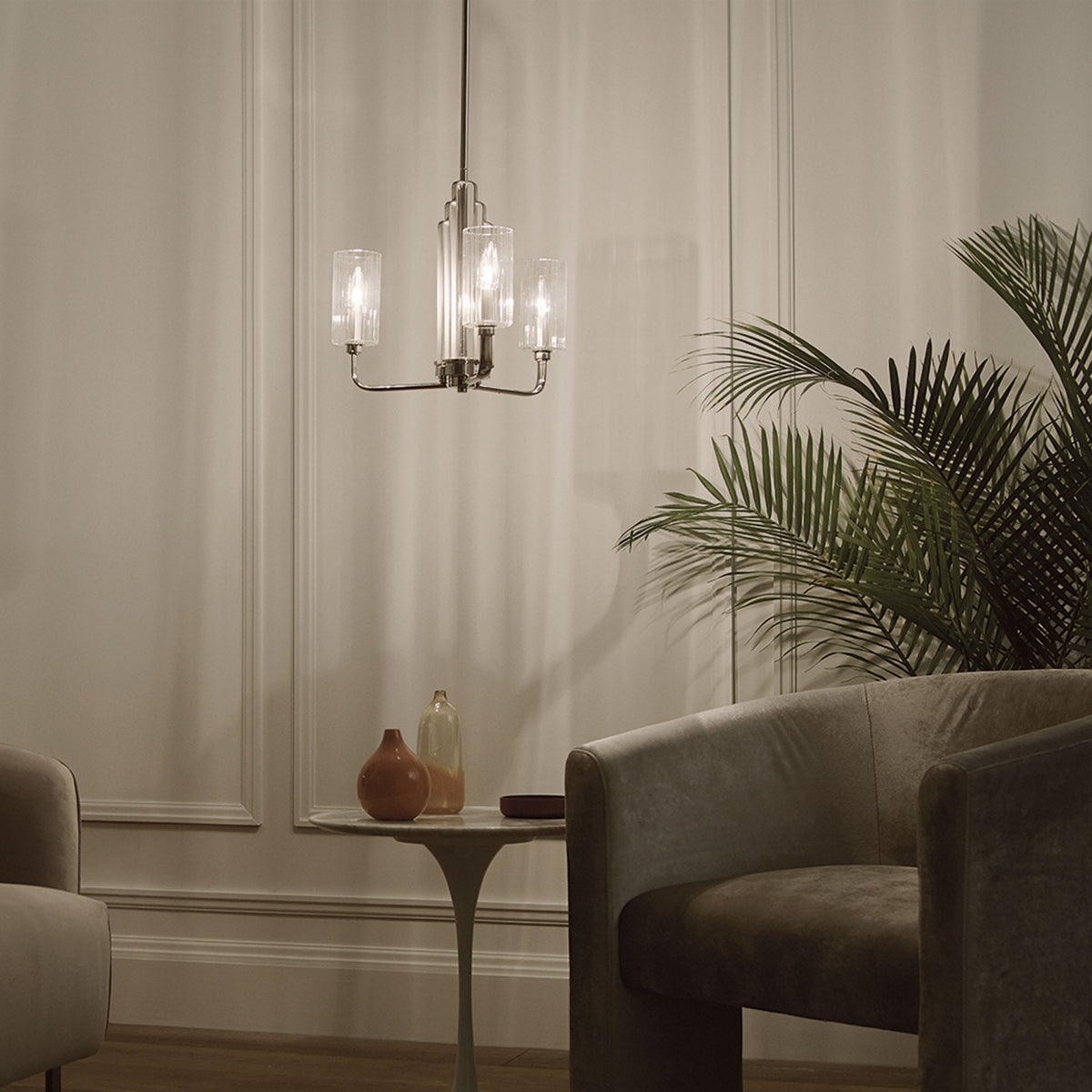 Kimrose Three Lamp Chandelier in Polished Nickel