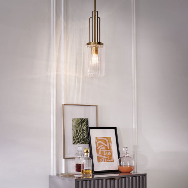 Kimrose Single Drop Pendant in Brushed Natural Brass