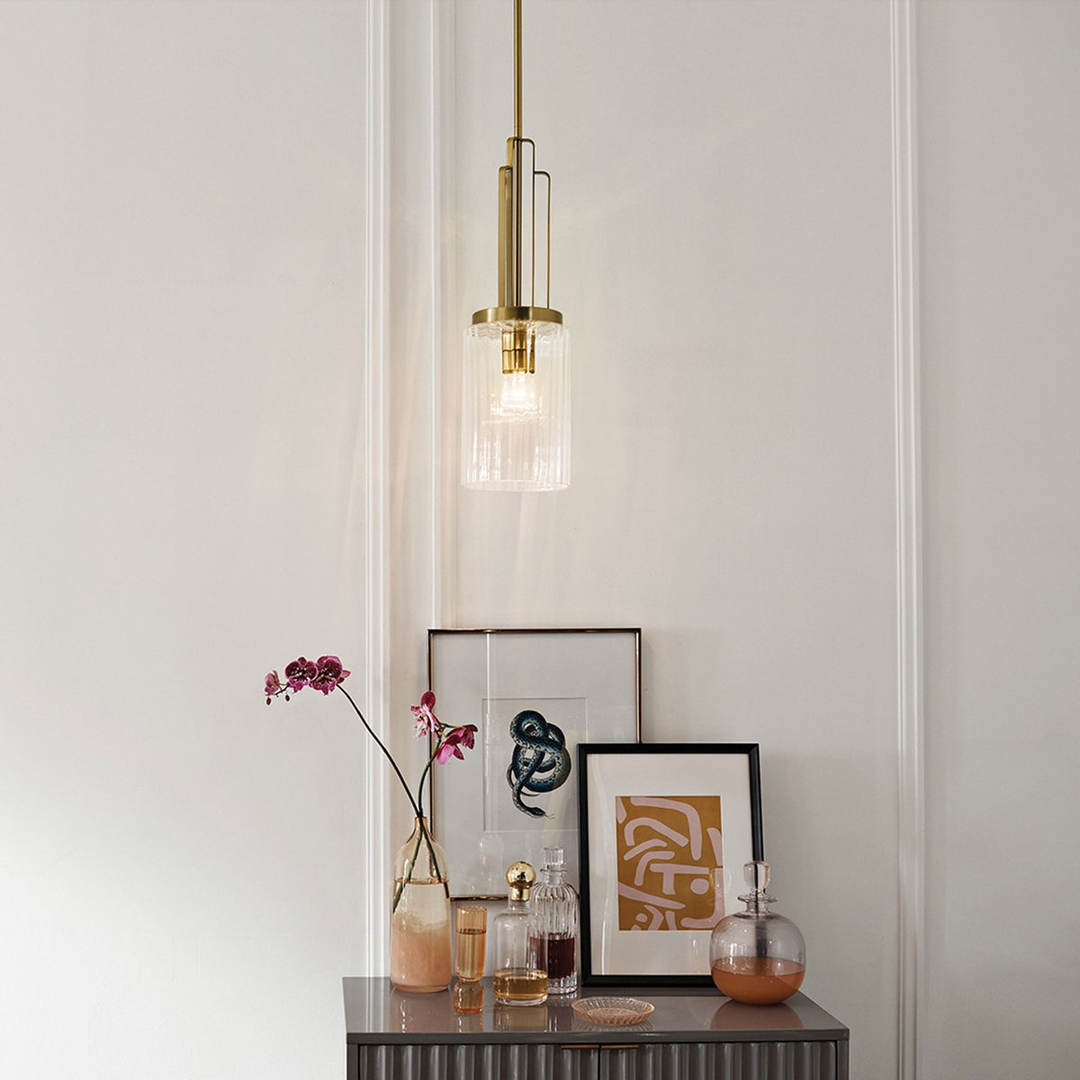 Kimrose Single Drop Pendant in Brushed Natural Brass