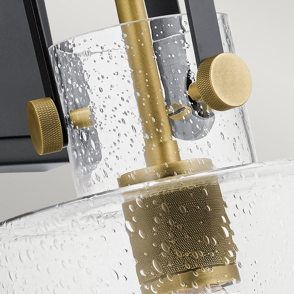 Kitner Single Wall Light in Natural Brass and Black with Clear Seeded Glass Shade