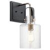 Kitner Single Wall Light in Polished Nickel and Black with Clear Seeded Glass Shade