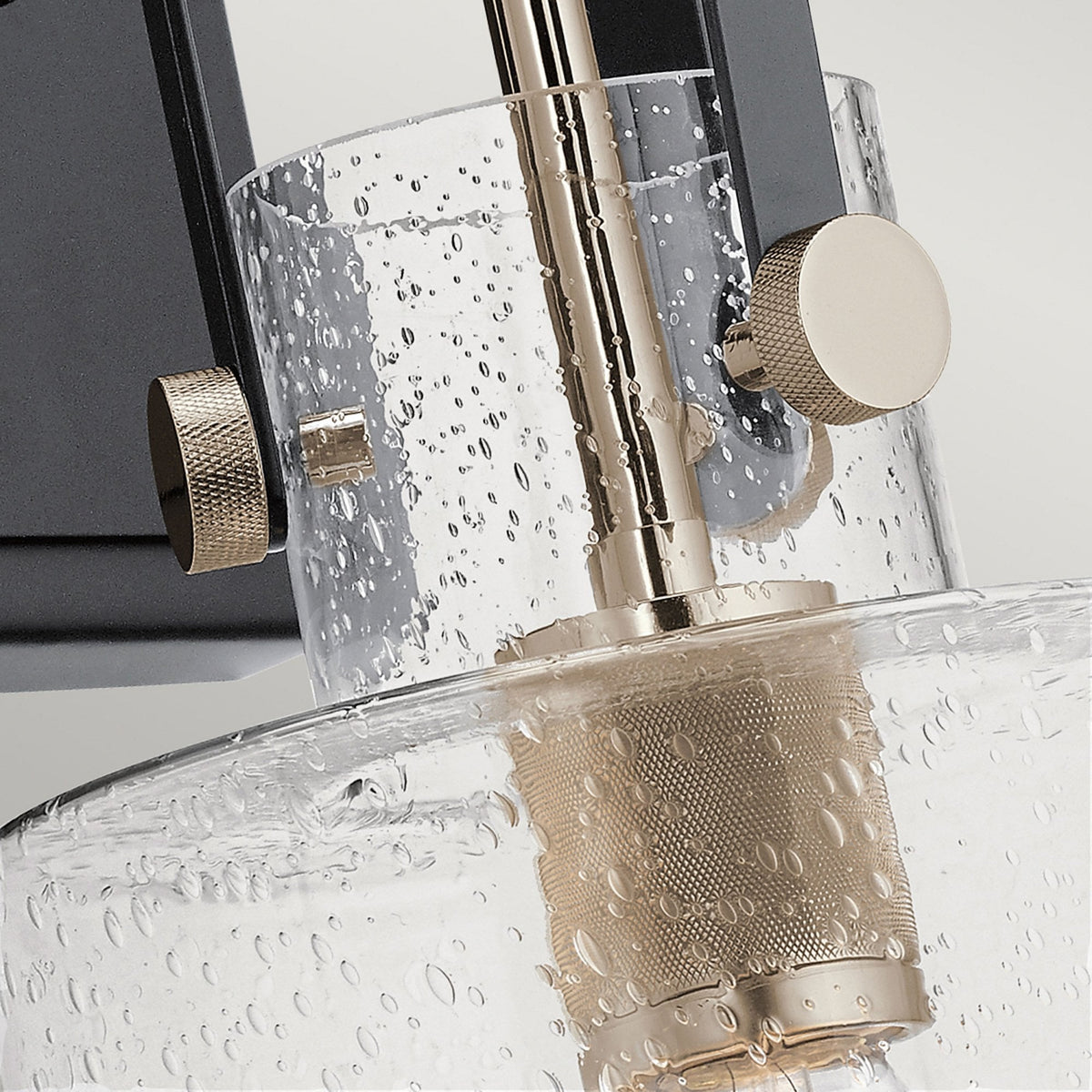 Kitner Single Wall Light in Polished Nickel and Black with Clear Seeded Glass Shade