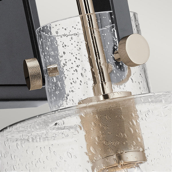 Kitner Single Wall Light in Polished Nickel and Black with Clear Seeded Glass Shade