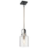 Kitner Single Drop Pendant in Polished Nickel and Black with Clear Seeded Glass Shade