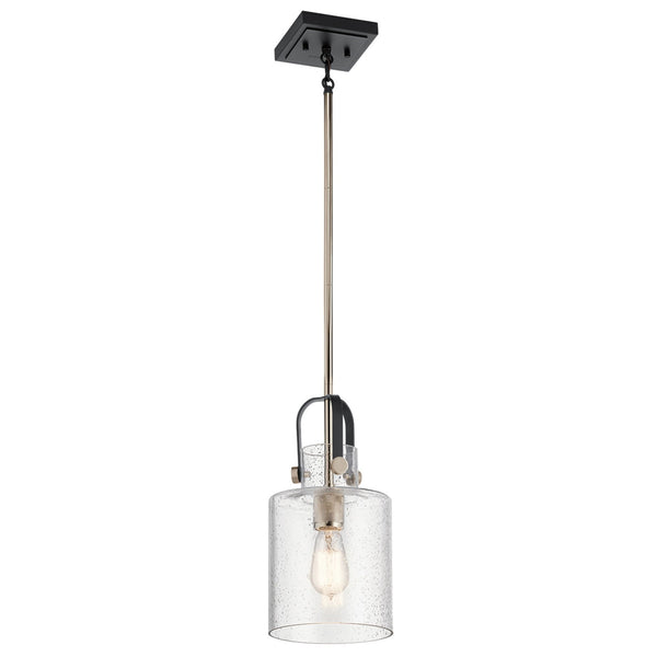 Kitner Single Drop Pendant in Polished Nickel and Black with Clear Seeded Glass Shade