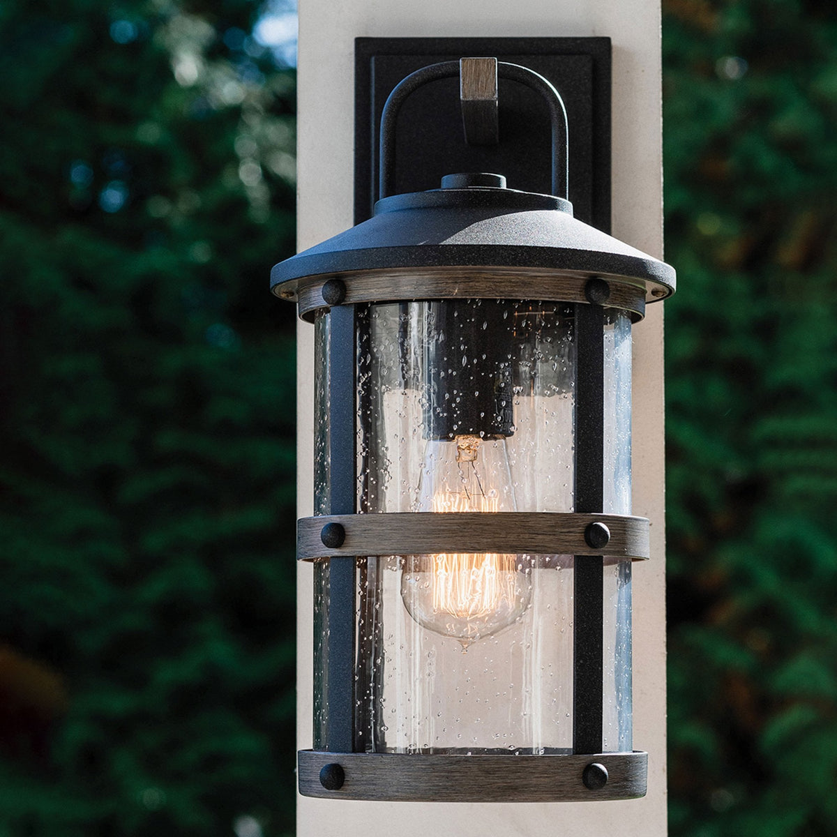 Lakehouse IP44 Small Wall Lantern in Aged Zinc with Driftwood Grey Rings