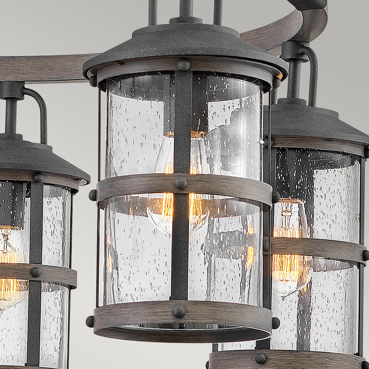 Lakehouse IP44 Six Lamp Chandelier in Aged Zinc with Driftwood Grey Rings