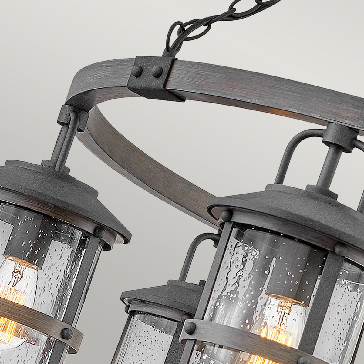 Lakehouse IP44 Six Lamp Chandelier in Aged Zinc with Driftwood Grey Rings