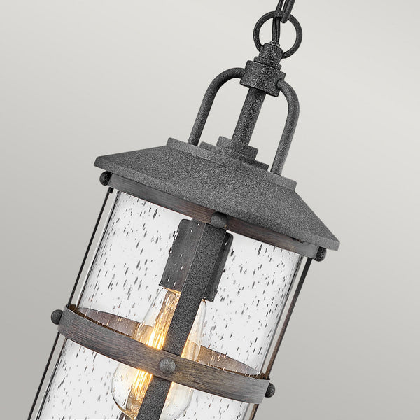 Lakehouse IP44 Single Drop Pendant in Aged Zinc with Driftwood Grey Rings