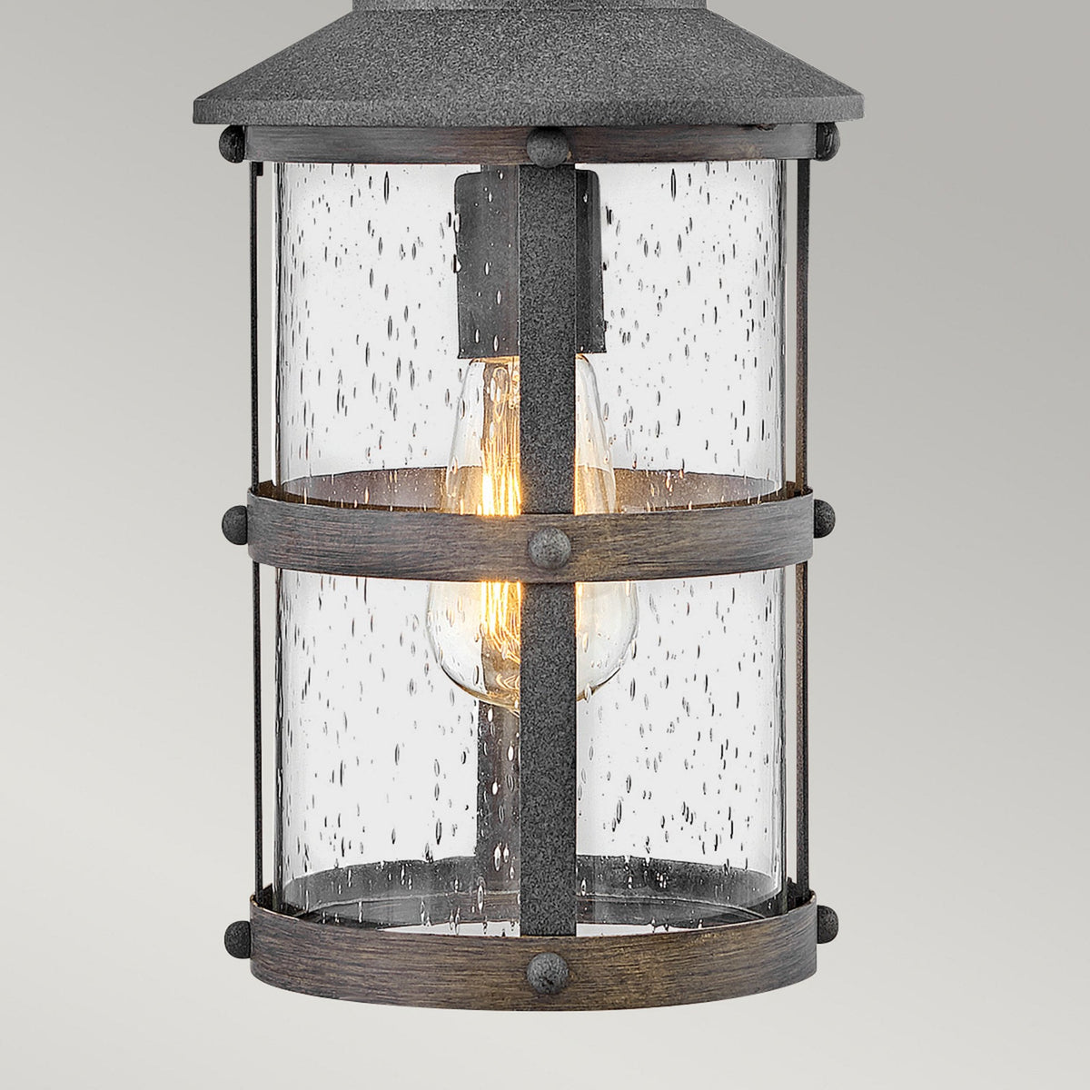 Lakehouse IP44 Single Drop Pendant in Aged Zinc with Driftwood Grey Rings