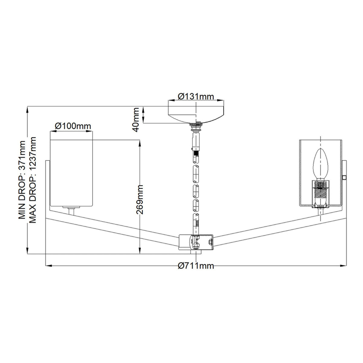 Nye Six Light Chandelier in Classic Pewter