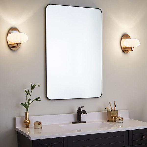 Pim IP44 Single Wall Light in Fox Gold with Satin Etched Cased Opal Shade