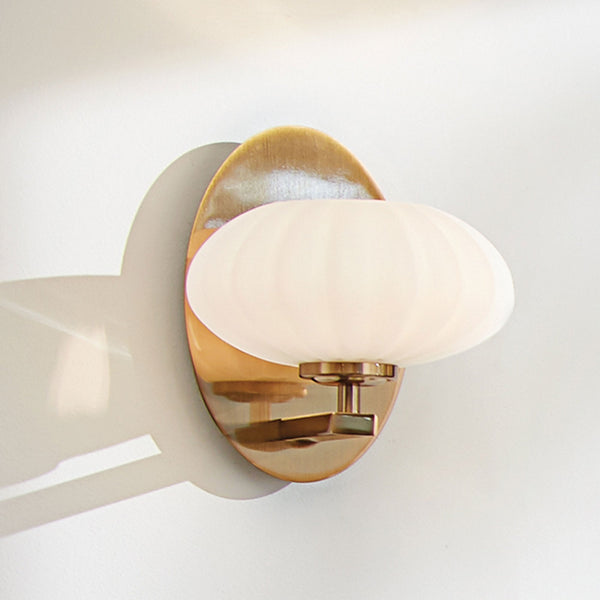 Pim IP44 Single Wall Light in Fox Gold with Satin Etched Cased Opal Shade
