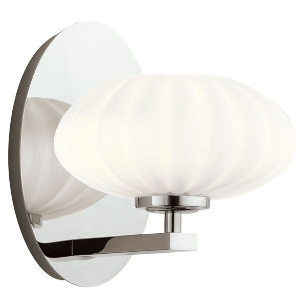 Pim IP44 Single Wall Light in Polished Chrome with Satin Etched Cased Opal Shade