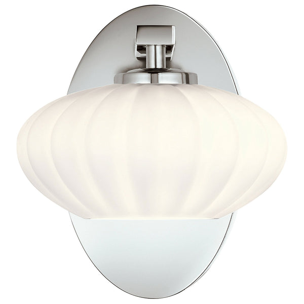 Pim IP44 Single Wall Light in Polished Chrome with Satin Etched Cased Opal Shade