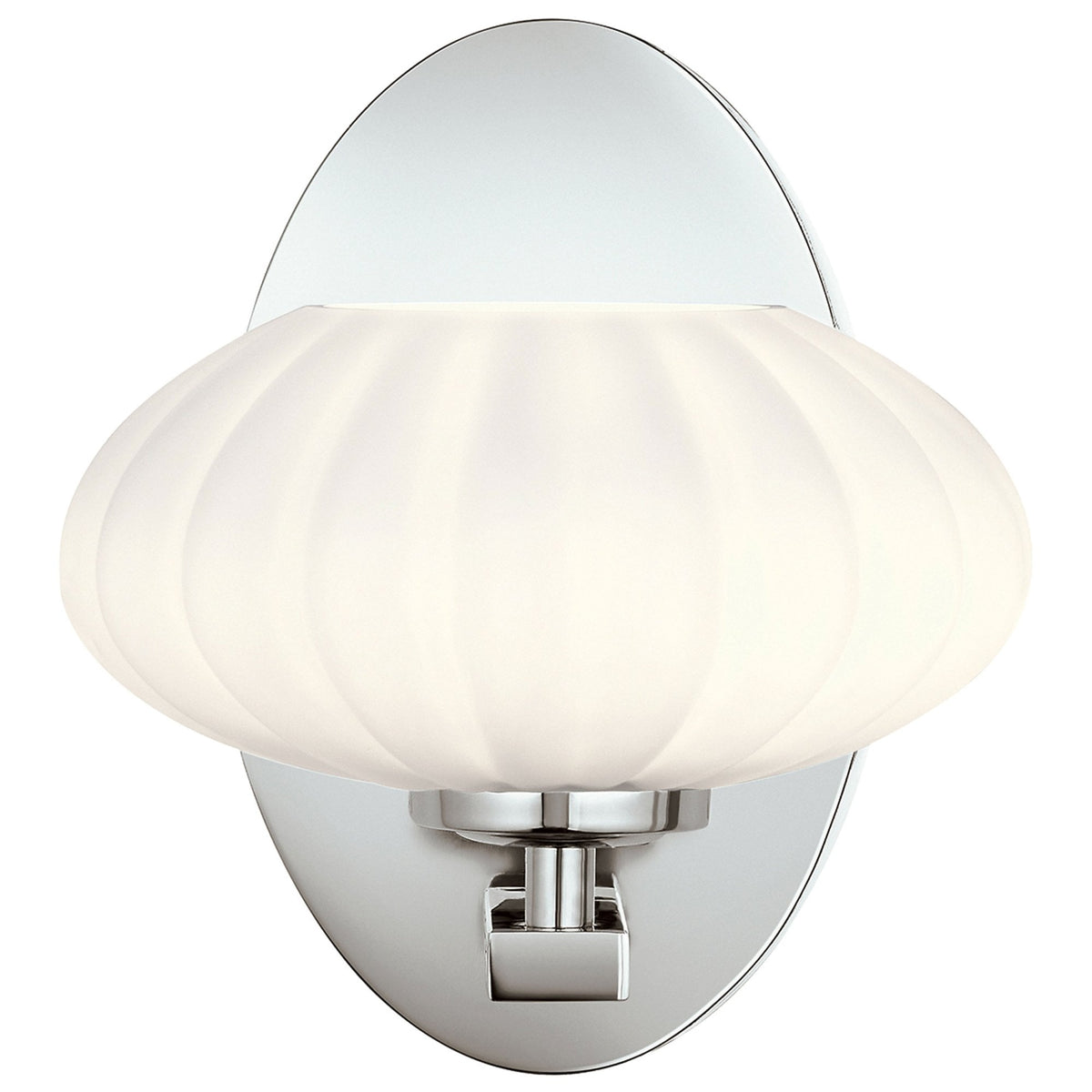 Pim IP44 Single Wall Light in Polished Chrome with Satin Etched Cased Opal Shade
