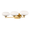 Pim IP44 Triple Wall Light in Fox Gold with Satin Etched Cased Opal Shades