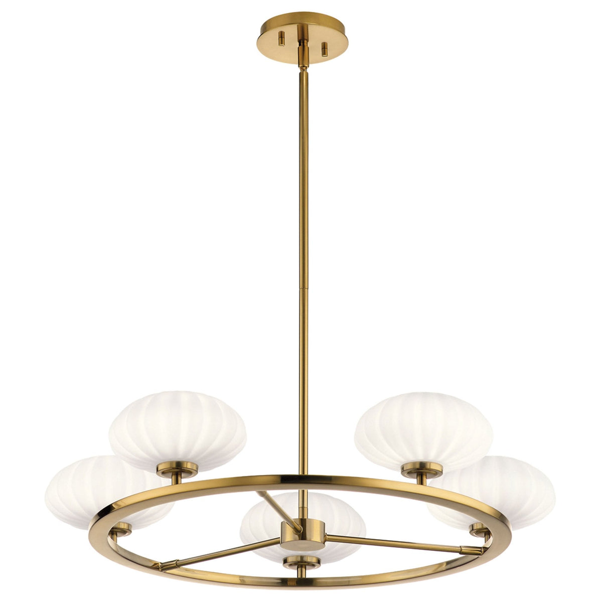 Pim IP44 Five Light Chandelier in Fox Gold with Satin Etched Cased Opal Shades