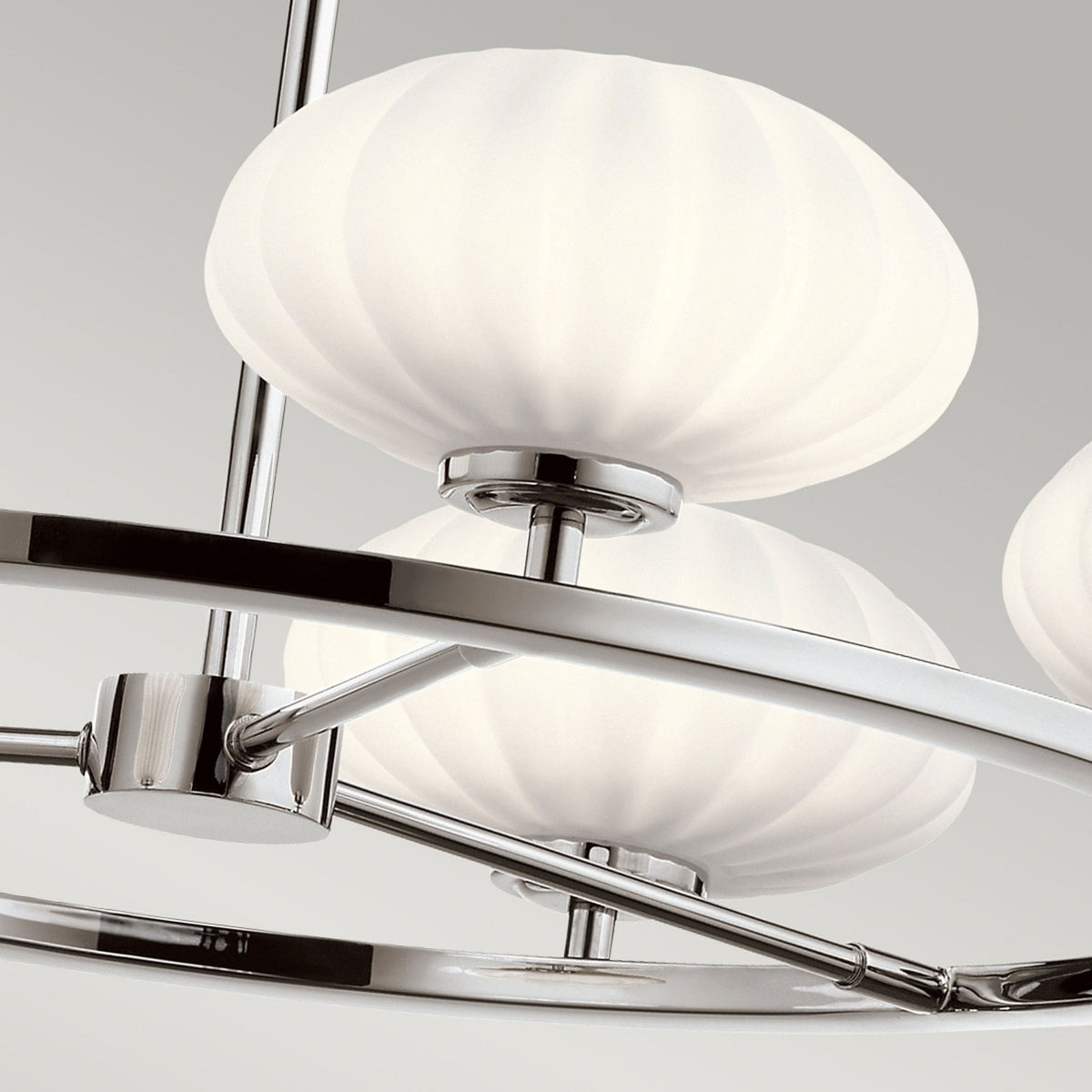 Pim IP44 Five Light Chandelier in Polished Chrome with Satin Etched Cased Opal Shades