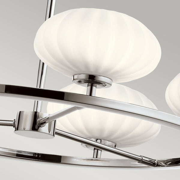 Pim IP44 Five Light Chandelier in Polished Chrome with Satin Etched Cased Opal Shades