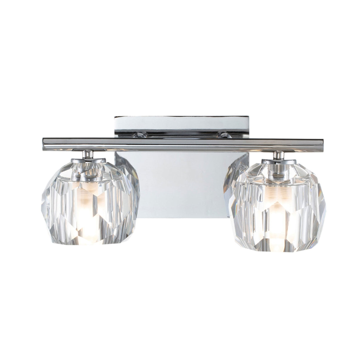 Regalia IP44 Twin Wall Light in Polished Chrome with Prismatic Crystal Shades