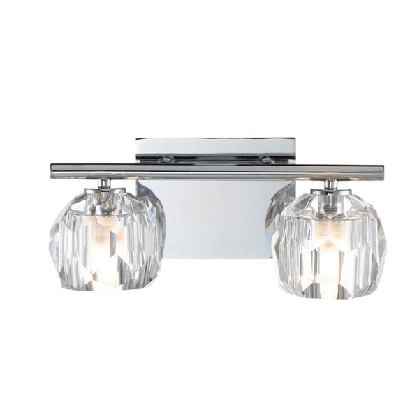 Regalia IP44 Twin Wall Light in Polished Chrome with Prismatic Crystal Shades