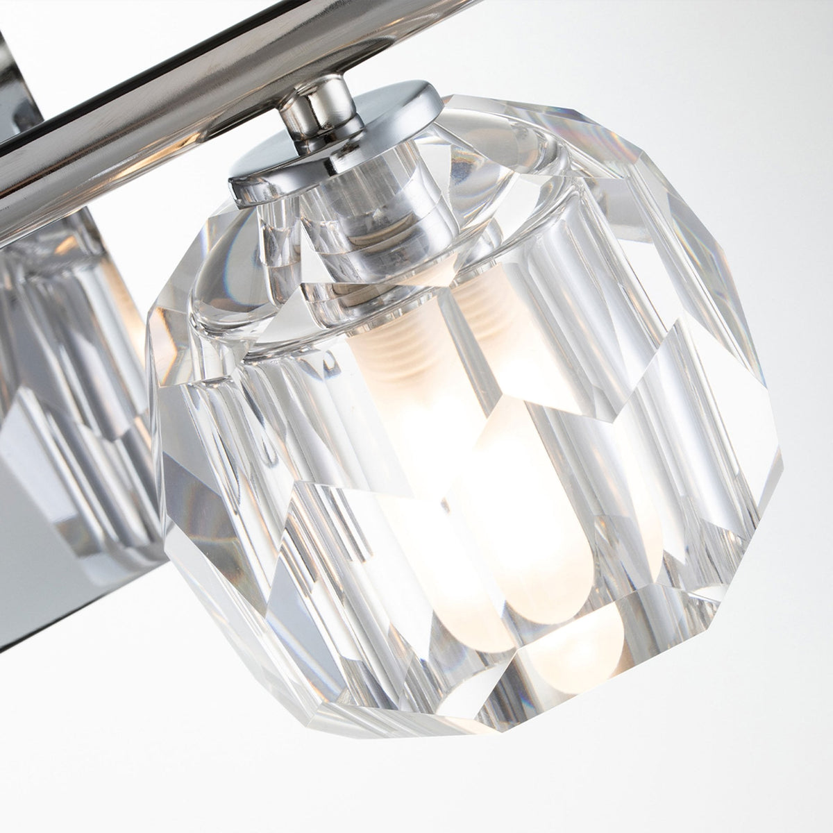 Regalia IP44 Twin Wall Light in Polished Chrome with Prismatic Crystal Shades