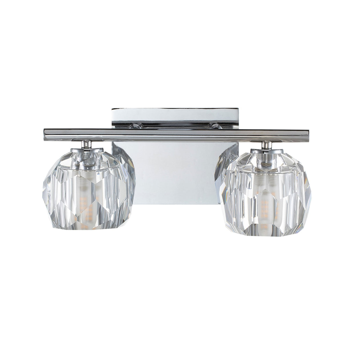 Regalia IP44 Twin Wall Light in Polished Chrome with Prismatic Crystal Shades