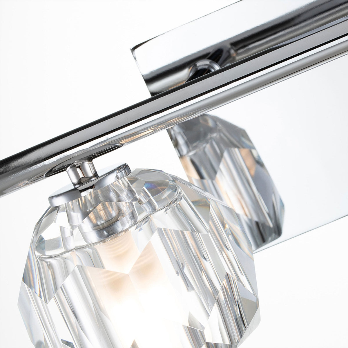 Regalia IP44 Twin Wall Light in Polished Chrome with Prismatic Crystal Shades
