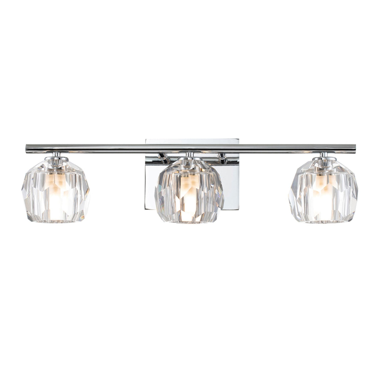 Regalia IP44 Triple Wall Light in Polished Chrome with Prismatic Crystal Shades