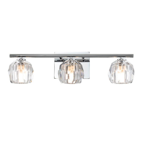 Regalia IP44 Triple Wall Light in Polished Chrome with Prismatic Crystal Shades