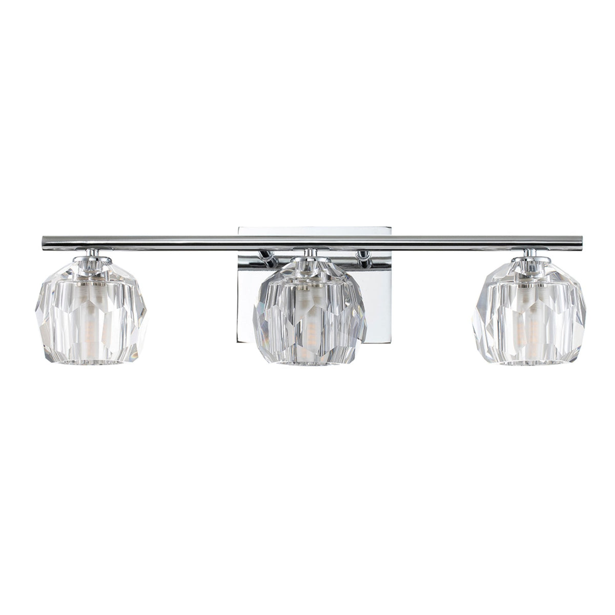 Regalia IP44 Triple Wall Light in Polished Chrome with Prismatic Crystal Shades