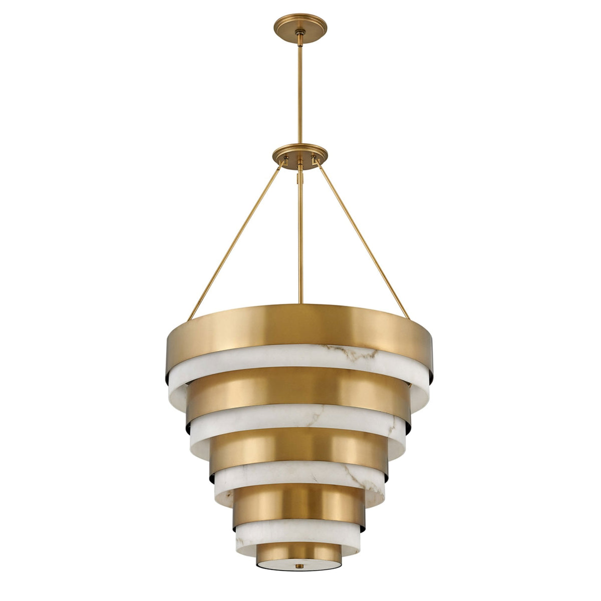 Echelon Eight Lamp Multi-Tier Pendant in Heritage Brass and Faux Alabaster