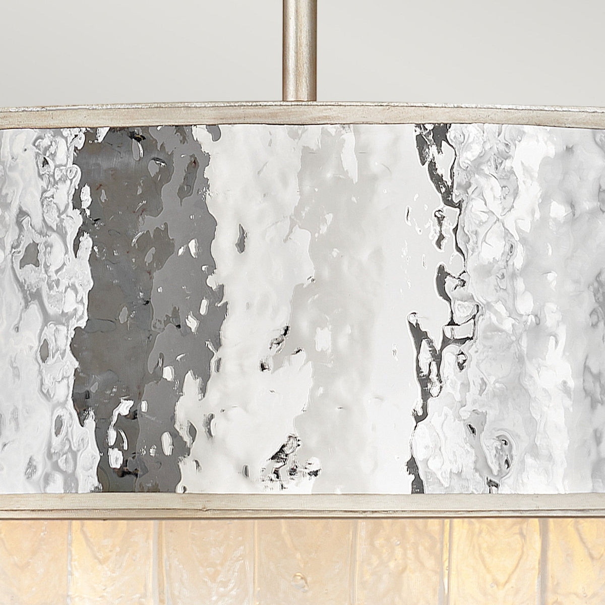 Reverie Eight Lamp Pendant with Crystal Panels with Hammered Stainless Steel Shade