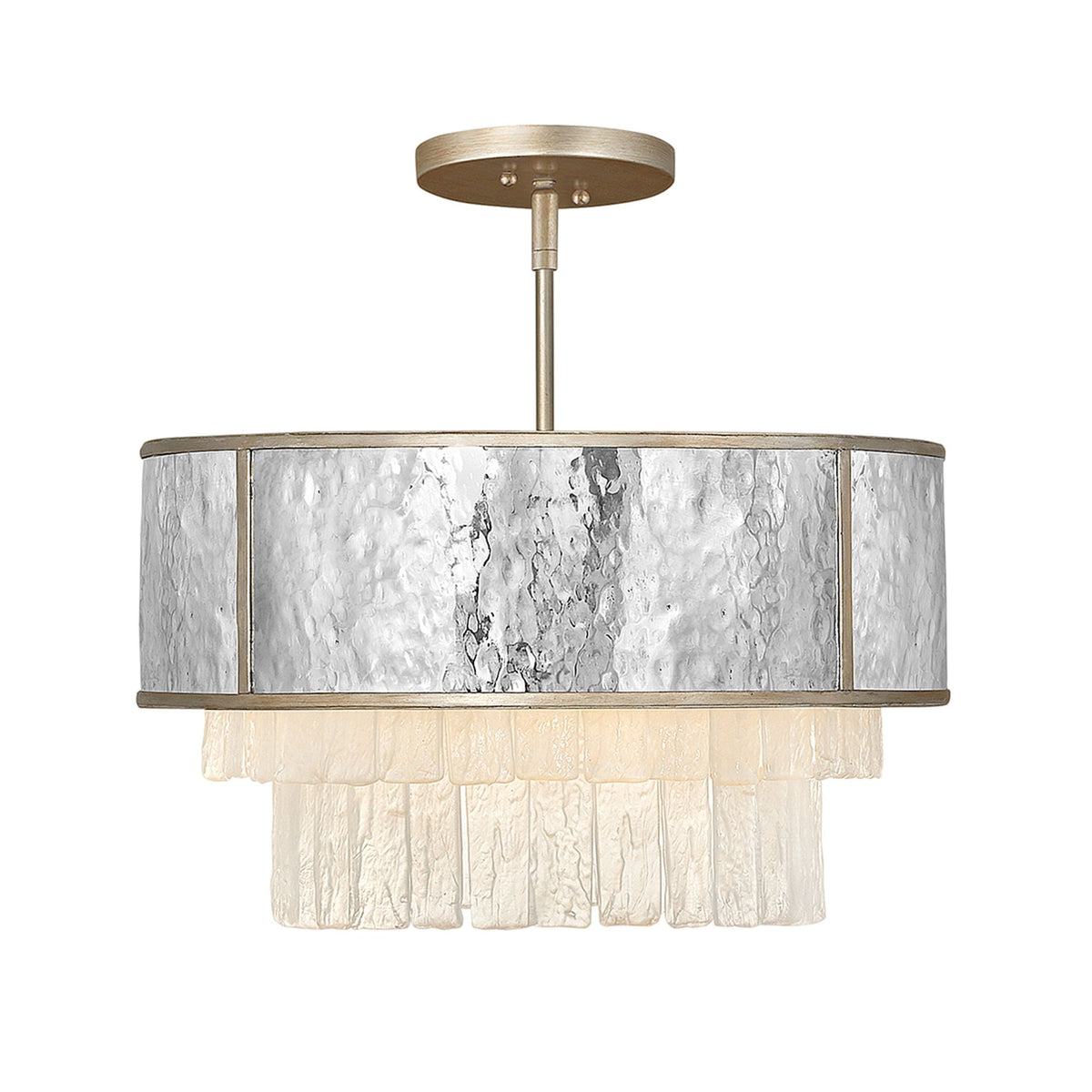 Reverie Semi Flush or Pendant with Crystal Panels with Hammered Stainless Steel Shade