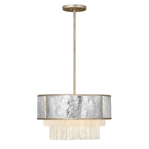 Reverie Semi Flush or Pendant with Crystal Panels with Hammered Stainless Steel Shade